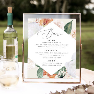 Affiche Boho Blooms Barre de Mariage Panneau de menu