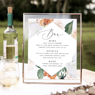 Affiche Boho Blooms Barre de Mariage Panneau de menu