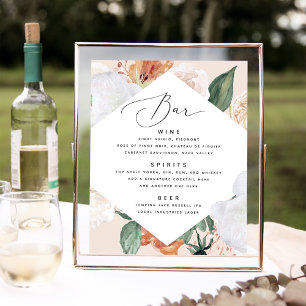 Affiche Boho Blooms Barre de Mariage Panneau de menu