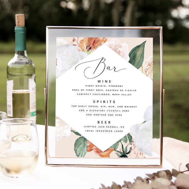 Affiche Boho Blooms Barre de Mariage Panneau de menu (Créateur téléchargé)
