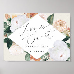 Affiche Boho Blooms Love Is Sweet Mariage Dessert Bar Sign