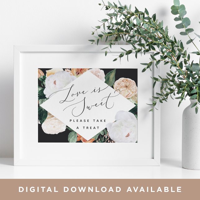 Affiche Boho Blooms Love Is Sweet Mariage Dessert Bar Sign (Créateur téléchargé)