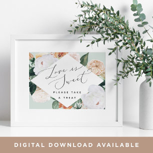 Affiche Boho Blooms Love Is Sweet Mariage Dessert Bar Sign