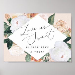 Affiche Boho Blooms Love Is Sweet Mariage Dessert Bar Sign