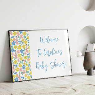 Affiche Boho Blue Ditsy Floral Custom Baby shower Bienvenu