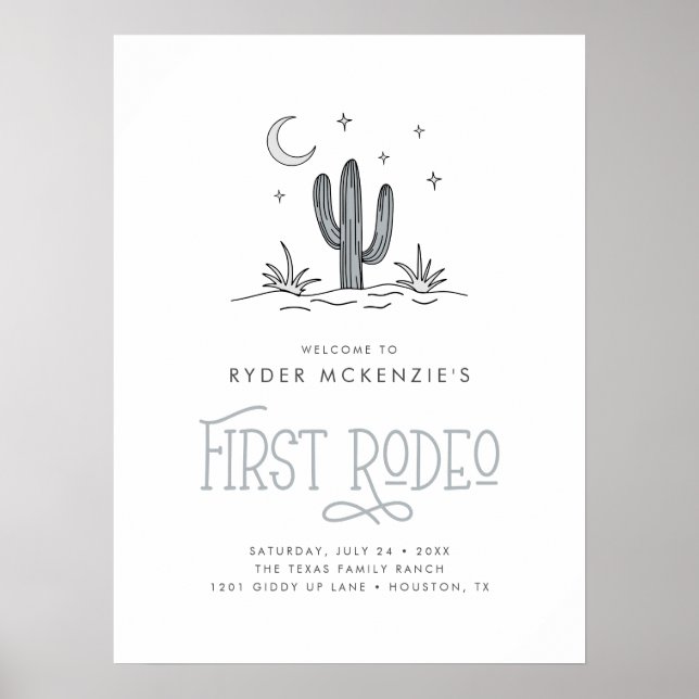 Affiche Boho Blue Moderne Premier Rodéo 1er Anniversaire (Devant)