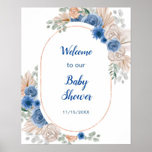 Affiche Boho Blue Pampas Grass Baby shower