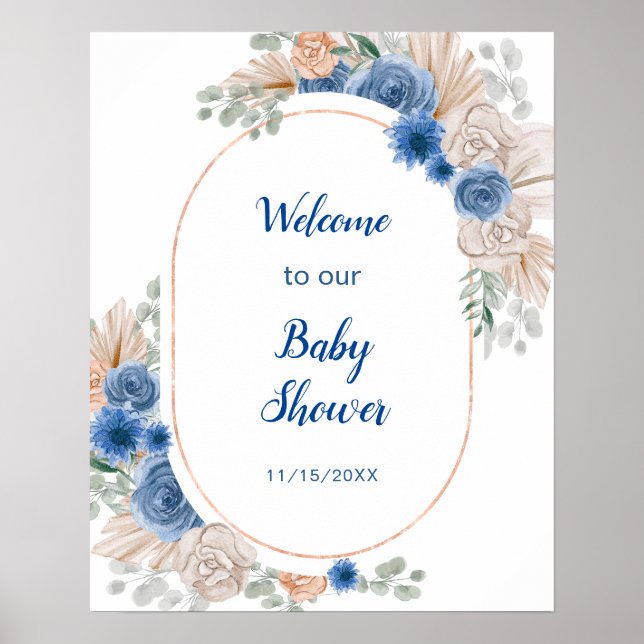 Affiche Boho Blue Pampas Grass Baby shower (Devant)
