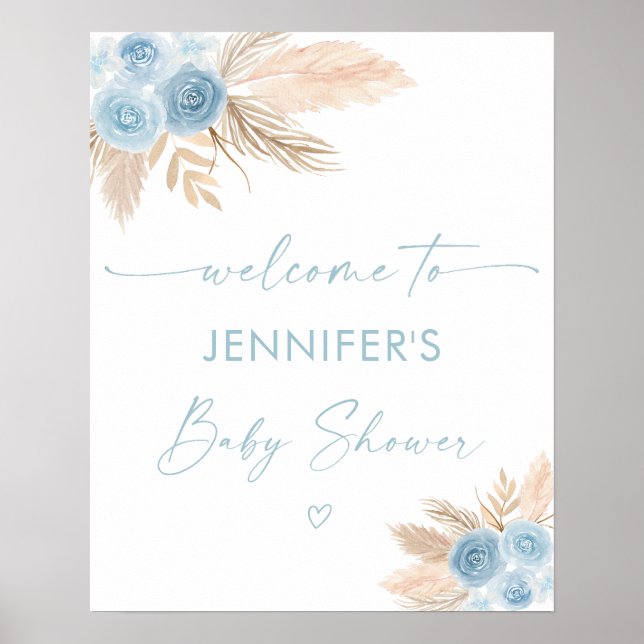 Affiche Boho Blue Pampas Grass Baby shower Bienvenue (Devant)