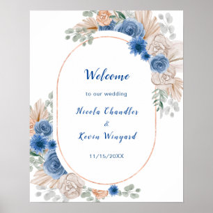 Affiche Boho Blue Pampas Grass Mariage Bienvenue