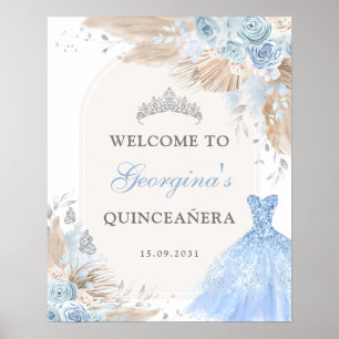 Affiche Boho Blue Silver Quinceañera 15e anniversaire Bien