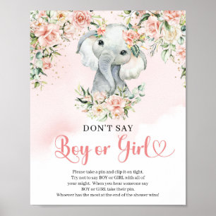 Affiche Boho blush bébé éléphant Ne pas dire GARÇON ou FIL