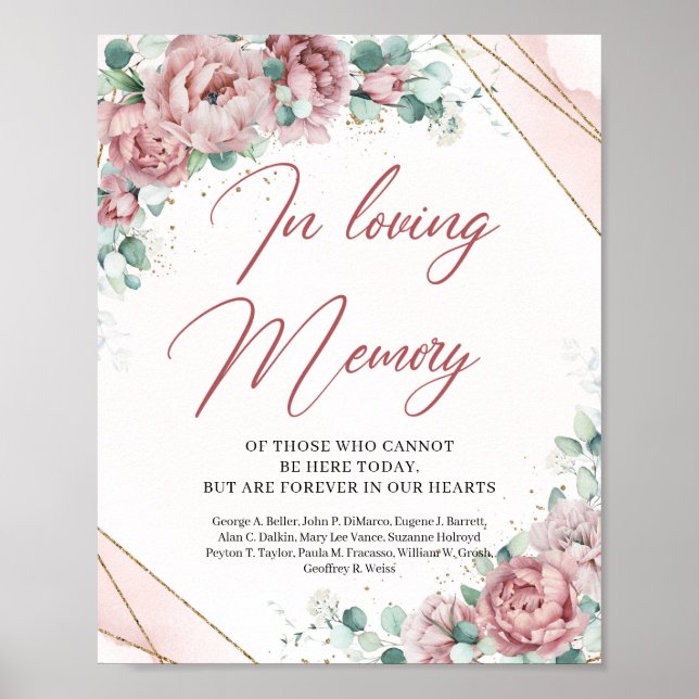 Affiche Boho blush floral eucalyptus In loving memory sign (Devant)