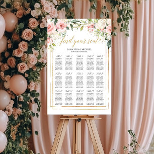 Affiche Boho blush pink floral gold wedding seating chart