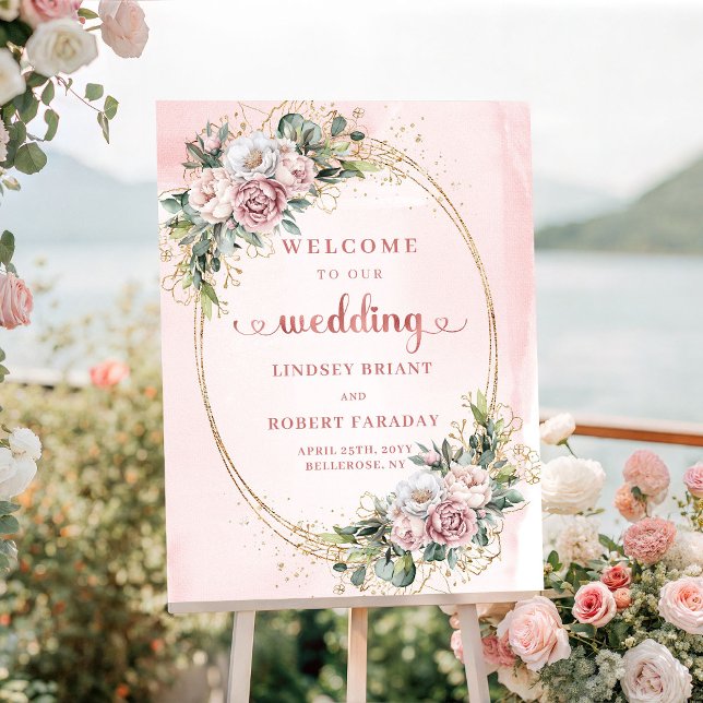 Affiche Boho Blush Pink Greenery Floral Wedding Welcome (Boho Blush Pink Greenery Floral Wedding Welcome)