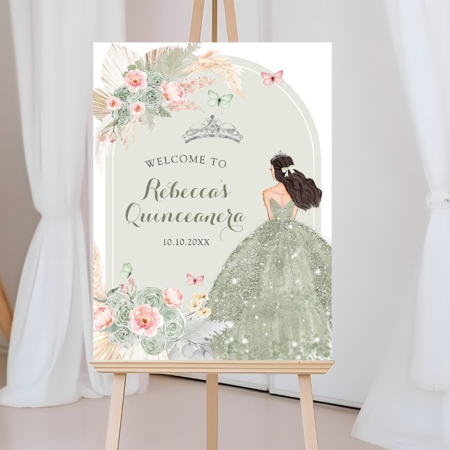 Affiche Boho Blush Pink Sage Green Quinceañera Bienvenue (Créateur téléchargé)