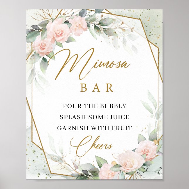 Affiche Boho blush rose eucalyptus or mimosa signe de barr (Devant)