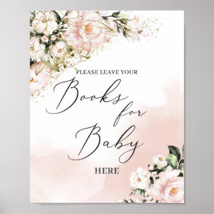 Affiche Boho blush rose floral livres or pour bébé signe