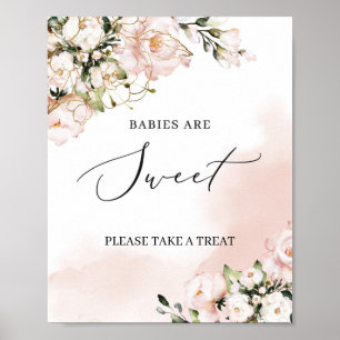 Affiche Boho blush rose floral or bébés sont signe doux