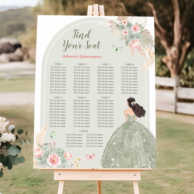 Affiche Boho Blush Rose Sage Vert 15 Años Seating Chart (Créateur téléchargé)