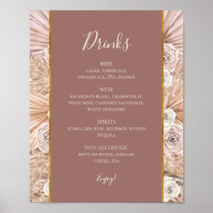 Affiche Boho Botanical Dusty Rose Mariage Boissons Menu Si