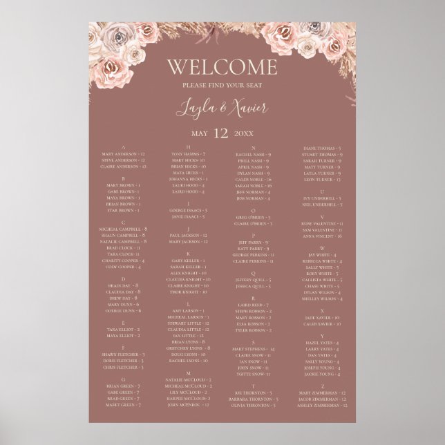 Affiche Boho Botanical | Siège Alphabétique Dusty Rose (Devant)