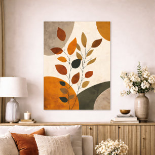 Affiche Boho Botanique Abstrait Feuilles Neutres Tons Terr