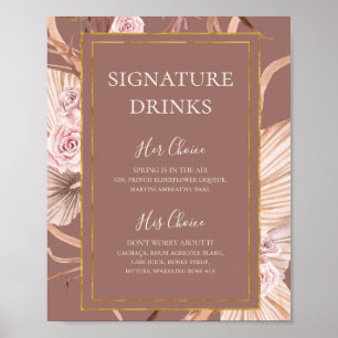 Affiche Boho Botanique Boissons Signature Rose Poussiére
