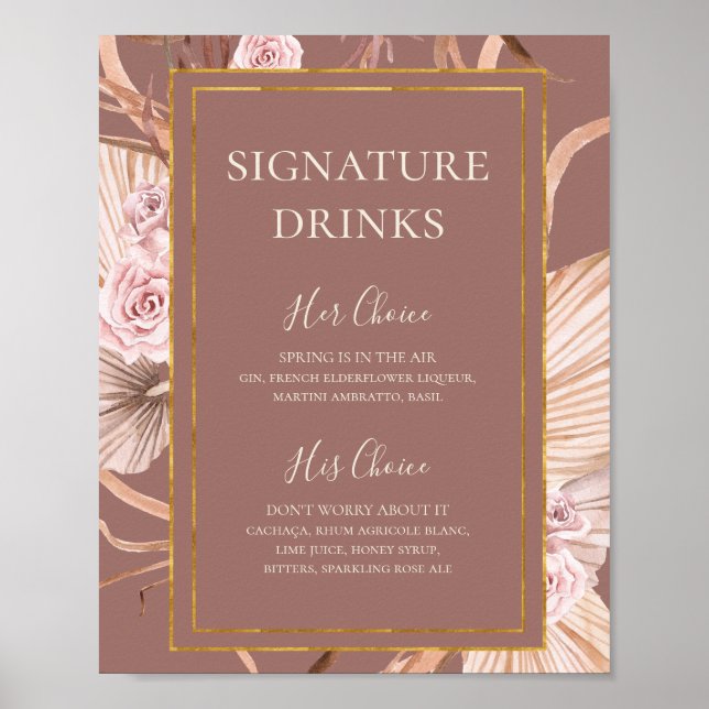 Affiche Boho Botanique | Boissons Signature Rose Poussiére (Devant)