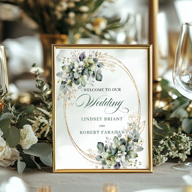 Affiche Boho Botanique Poussière Verte Table Mariage Bienv (Boho Botanical Dusty Green Tabletop Wedding Welcome)