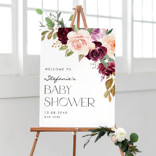 Affiche Boho Bourgogne et fleurs de pêche Baby shower d'au