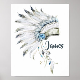 Affiche Boho Boy en plume chapeau Nursery Art