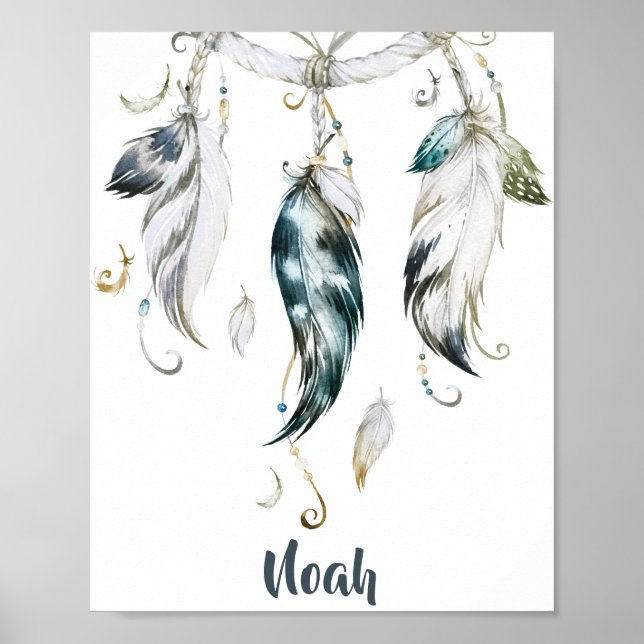 Affiche Boho Boy Feather Dream Catcher Wall Art (Devant)