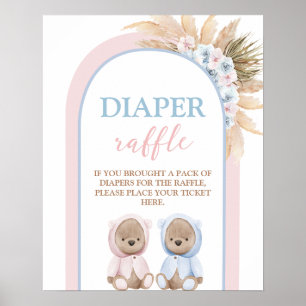 Affiche Boho Boy Girl Twins Bear Diaper Signal de traffe