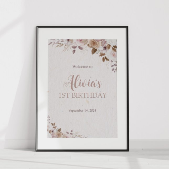 Affiche Boho Brown Floral Anniversaire (Créateur téléchargé)