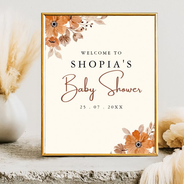 Affiche Boho Brown Flowers Baby Shower  (Créateur téléchargé)