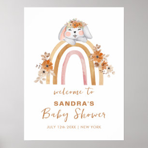 Affiche Boho Bunny Rainbow Floral Baby shower Bienvenue