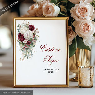 Affiche Boho Burgundy Blanc Floral Mariage Panneau personn