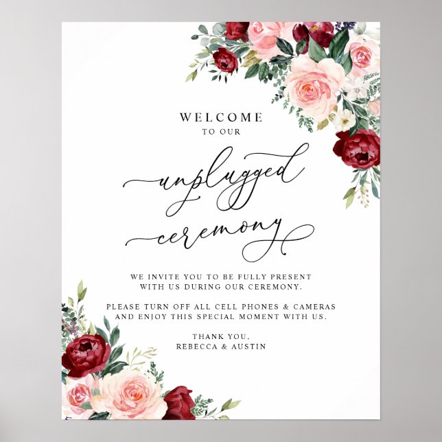 Affiche Boho Burgundy Blush Unplugged Mariage (Devant)