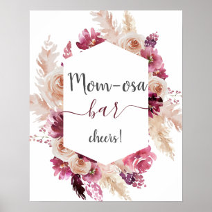 Affiche Boho Burgundy Floral Baby shower Girl Maman signe 