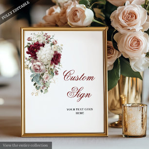 Affiche Boho Burgundy White Garden Rose Mariage personnali