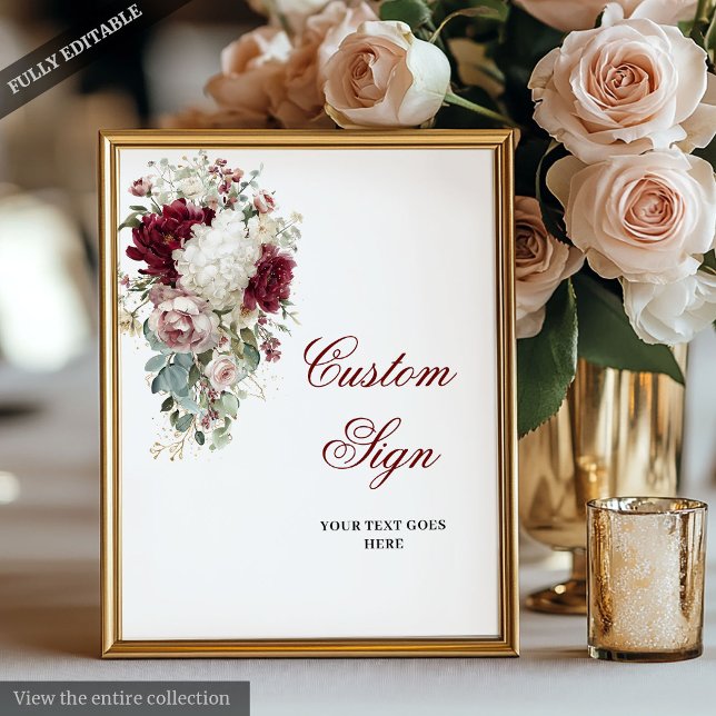 Affiche Boho Burgundy White Garden Rose Mariage personnali (Boho Burgundy White Garden Rose Wedding Custom Poster)