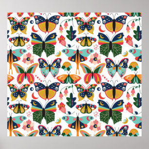 Affiche Boho Butterflies : Motif en papier peint sans cout