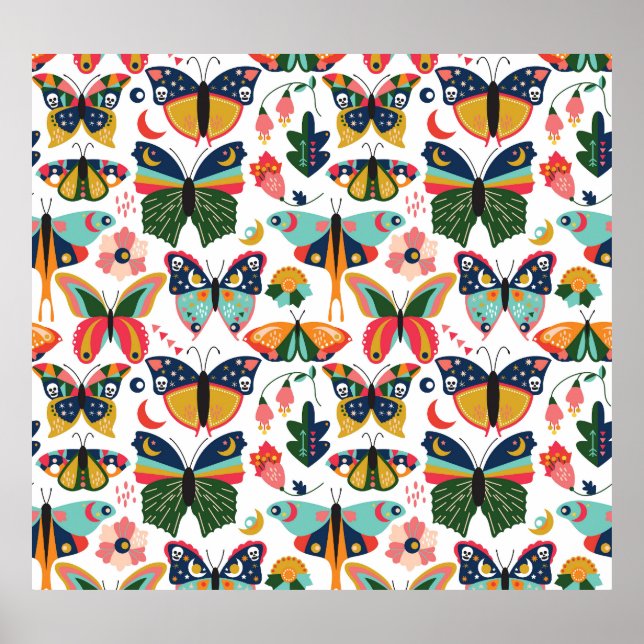 Affiche Boho Butterflies : Motif en papier peint sans cout (Devant)