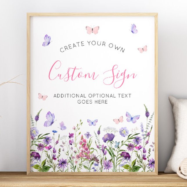 Affiche Boho Butterfly Fleur sauvage Baby shower 16x20 (Boho Butterfly Wildflower Baby Shower 16x20 Sign)
