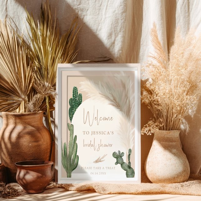 Affiche Boho cactus pampas arche accueil nuptiale douche (Boho cactus pampas arch welcome bridal shower poster)