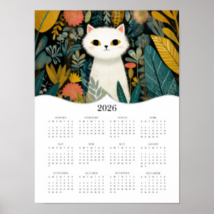Affiche Boho Cat Art 2026 Calendrier de l'année complète
