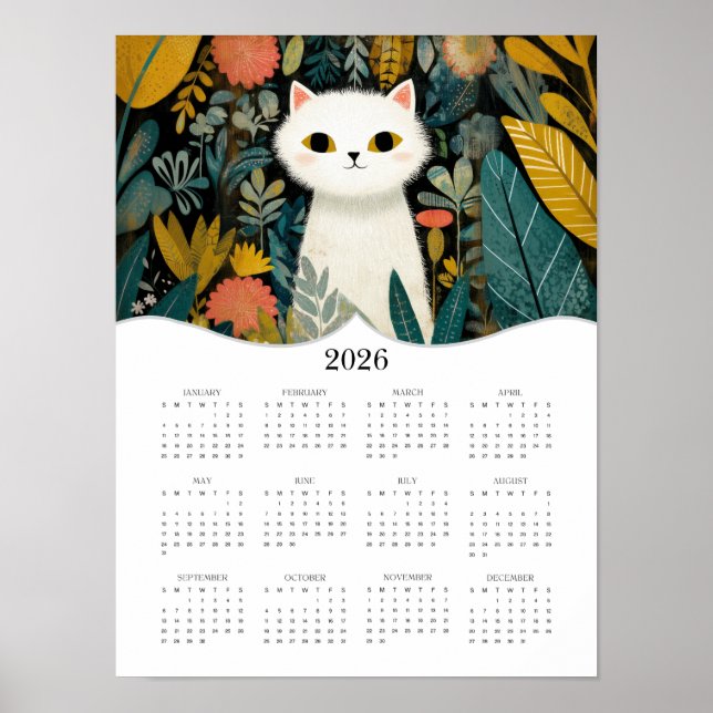 Affiche Boho Cat Art 2026 Calendrier de l'année complète (Devant)