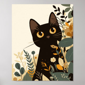 Affiche Boho chat noir art moderne