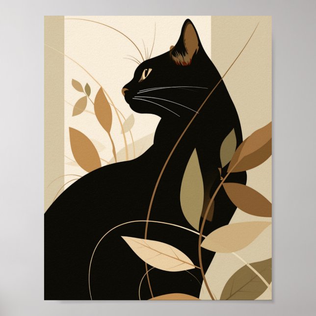 Affiche Boho chat noir art moderne (Devant)